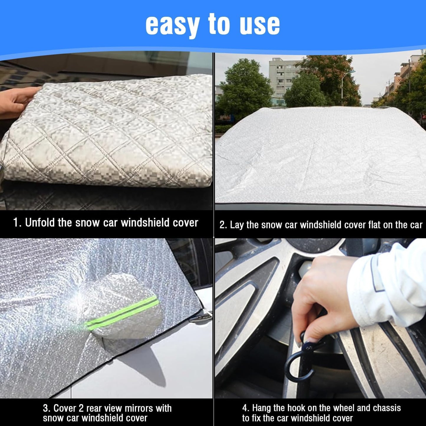 Protection Pare Brise Voiture Hiver, Couverture Pare Brise Voiture Hiver, 255X235Cm, Repliable Voiture Couverture, Universelle Pour Voiture anti Givre, Neige, Pluie Et Soleil UV