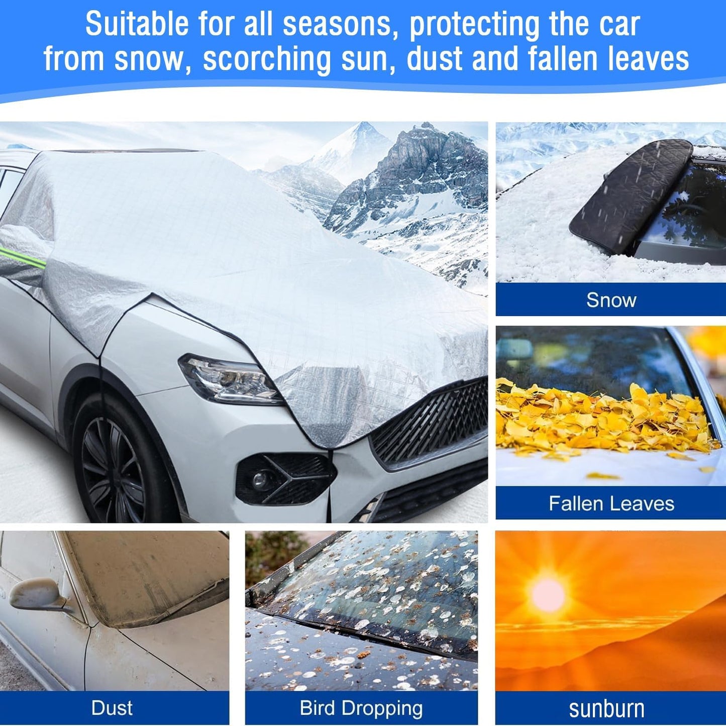 Protection Pare Brise Voiture Hiver, Couverture Pare Brise Voiture Hiver, 255X235Cm, Repliable Voiture Couverture, Universelle Pour Voiture anti Givre, Neige, Pluie Et Soleil UV